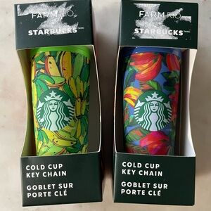 Brand New: Farm Rio + Starbucks Cold Cup Keychain Duo. Bananas & Floral Keychain